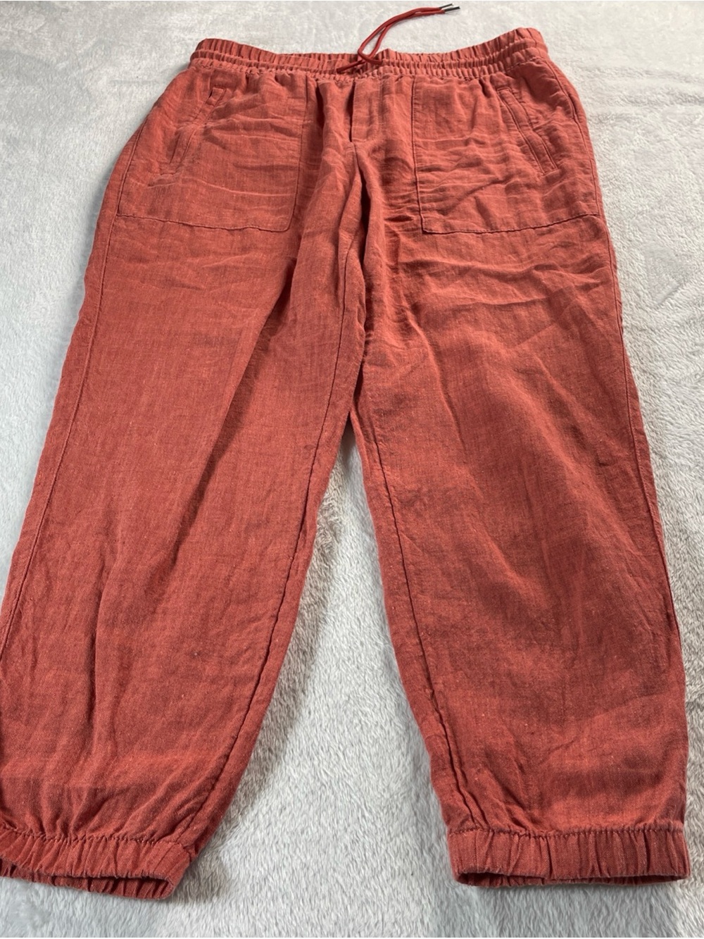 Athleta Retreat Linen Jogger Womens Size 10 P Chambray Burnt Orange 531704-03